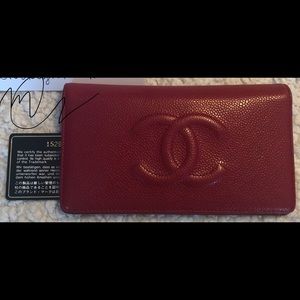 Chanel Red Caviar Leather Yen Wallet